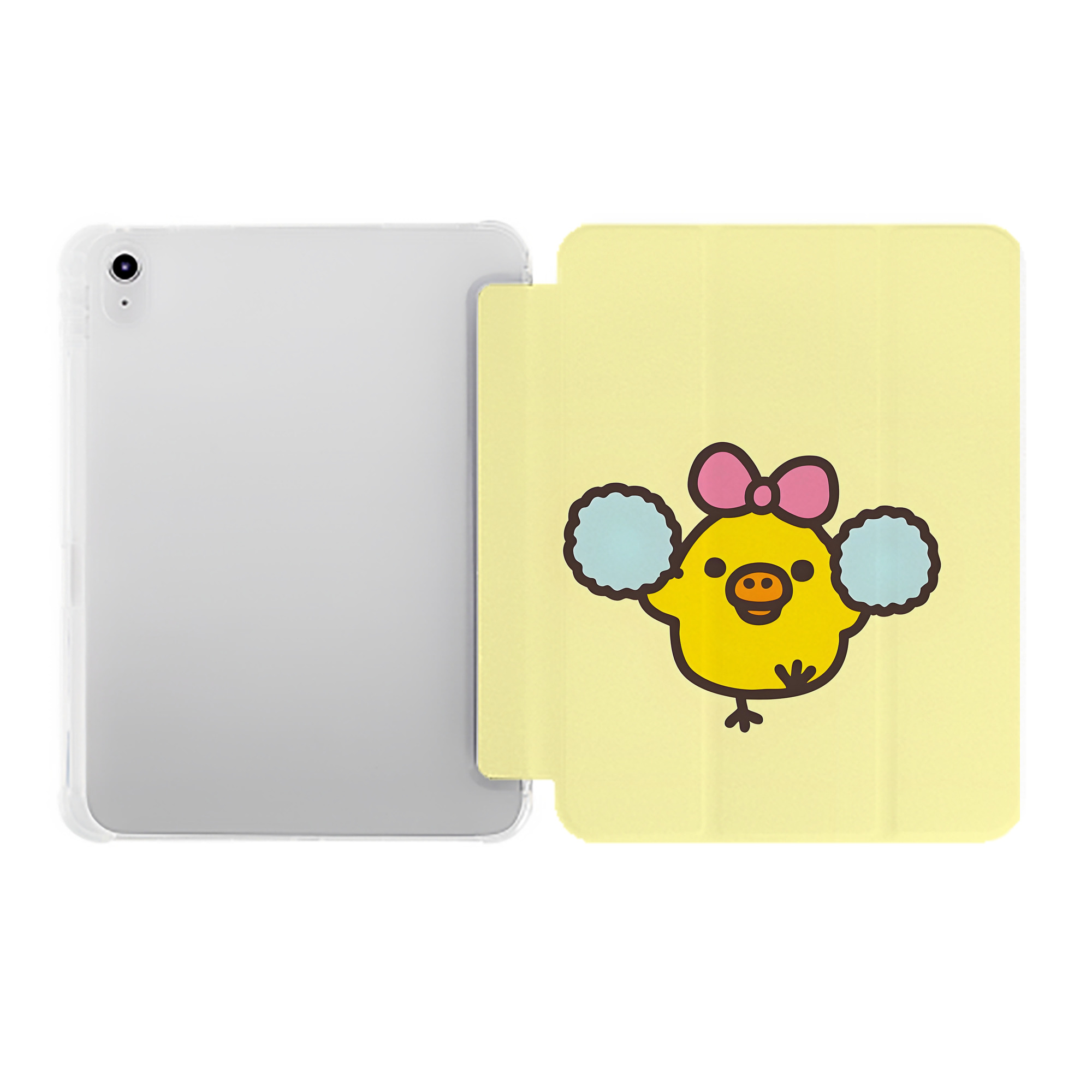 （画像用） リラックマ リラックマ キイロイトリ Rilakkuma Korilakkuma Kiiroitori IPad ケース ペン収納付き 三つ折りスタンド PUレザー×シリコン 対応機種9.5/10.5/10.9インチ